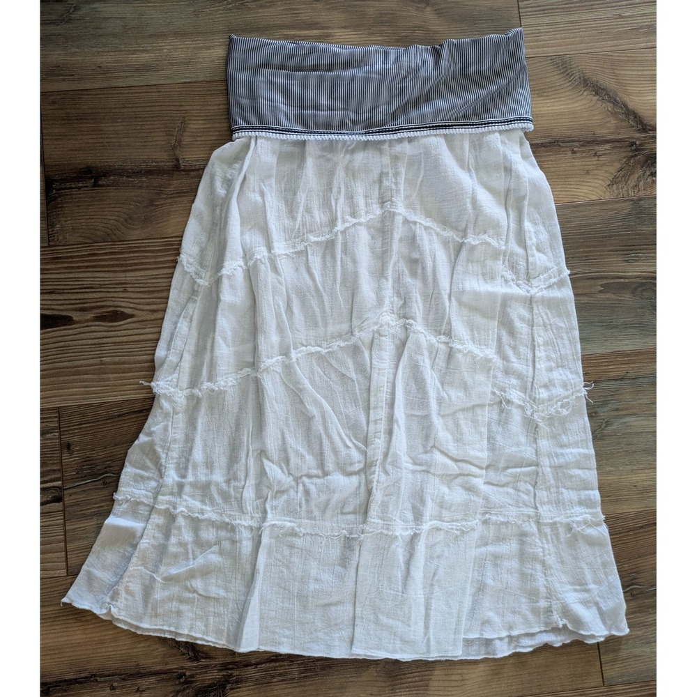 BECCA by Rebecca Virtue White Fold Over Tiered High Rise Midi Skirt Small